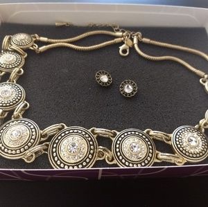 Lia Sophia gold necklace and earrings set